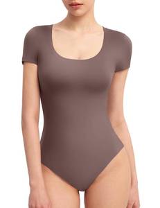 lot 20072 image: PUMIEY Womens Scoop Neck Short Sleeve Bodysuit Slimming Fit Body suit Top, Pimento Small