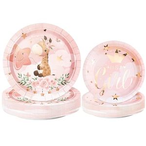 lot 20096 image: WRAPAHOLIC 50Pcs Baby Girl Paper Plates - 9 and 7 Adorable Giraffe Its A Girl Disposable Plates Decorative Dinner Plates for Party Tableware Supplies Table Decor