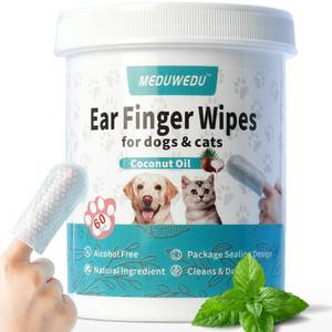 lot 20103 image: MEDUWEDU Ear Cleaner Finger Wipes 60 Counts, Dog Ear Cleaner, Grooming Kit Care for Dogs and Cats, Soft & Easy Otic Cleaning Pads, Remove Wax, Dirt & Stop Smelly, Itchy, Non-Irritating, Mint Scent 2 Pack