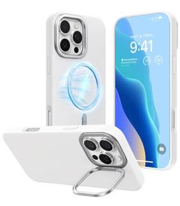 lot 20105 image: TORRAS Compatible with iPhone 16 Pro Case, Liquid Silicone Case with Stand, Compatible with MagSafe, Built-in Stash Stand, Soft Grip Shockproof 16 Pro case, Anti-Scratch Microfiber Lining, Milky White