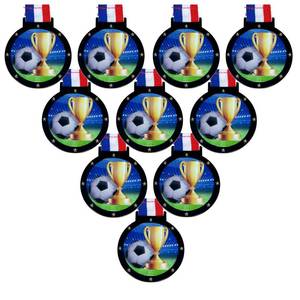 lot 20109 image: 10 Pack of Large 2.25 Inch Soccer Award Medals with Attached Neck Ribbons Trophy Medal Trophies Gift Prize Team Black Gold Star UV