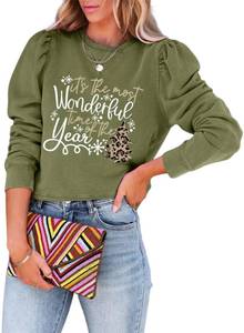 lot 20115 image: Dokotoo Womens Crewneck sweatshirts 2024 Fall Tops for Women Trendy Puff Sleeve Christmas Sweater Pullover Oversized Casual Loose Shirts Medium