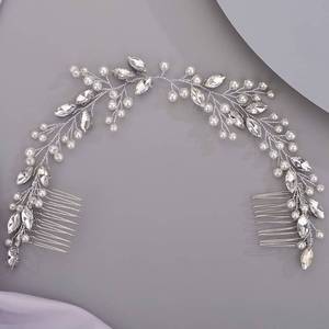lot 20119 image: BERYUAN Hair Vine for Women Bridal Hair Comb for Bride Pearls Crystal Hair Comb Slide SILVER