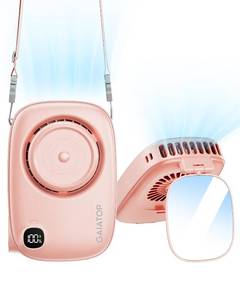 lot 20138 image: Gaiatop Mini Neck Fan, Rechargeable LED Power Display 3 Speed 360°Rotate Lash Makeup Mirror Cute Camera Design, Small Portable USB Handheld Desk Fans Personal Cooling Travel Essentials Pink