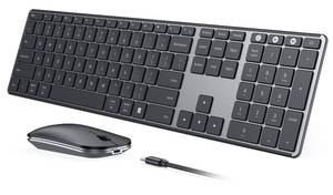 lot 20149 image: seenda Wireless Bluetooth Keyboard and Mouse Combo (USB  Dual BT), SKM64-3 Multi-Device Rechargeable Slim Keyboard and Mouse, Compatible for Win 7810, MacBook ProAir, iPad, Tablet - Black Gray
