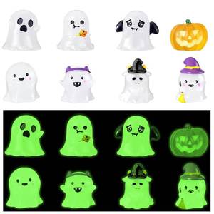 lot 20159 image: ASKITO Collectible Figurines - Glow in The Dark Halloween Ghosts, Desktop Decor, 8 Piece Set for Halloween Indoor and Outdoor Parties, Cemeteries and Haunted House Accessories Bundle With Halloween Refrigerator Door Covers