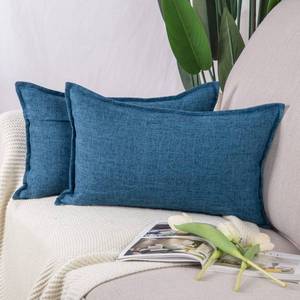 lot 2088 image: MADIZZ Set of 2 Linen Throw Pillow Covers 12x20 Inch Dark Blue Soft Decorative Cushion Cover for Sofa Bedroom Pillow Shell