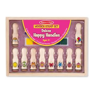 lot 2100 image: Melissa & Doug Deluxe Happy Handle Stamp Set With 10 Stamps, 5 Colored Pencils, and 6-Color Washable Ink Pad