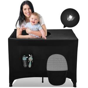 lot 2102 image: Pack n Play Blackout Cover for Travel Crib - Breathable Tent With Portable Stretchy Netting