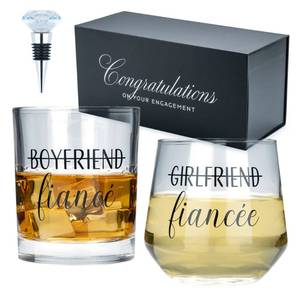 lot 7559 image: Newlywoo Engagement Gifts for Couples - Unique Fiance Gifts for Him or Her Whiskey Wine Glasses with Diamond Wine Stopper