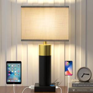lot 11458 image: OYedis Touch Table Lamp for Bedroom 3 Way Dimmable 22Bedside Lamp with USB AC Nightstand Lamp for Living Room Office and Hotel Bulb Included