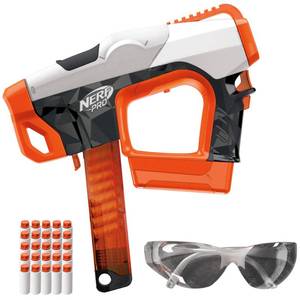 lot 11464 image: Nerf Pro Sender Half-Length Semi Automatic Dart Blaster, 150 FPS, 30 Nerf Pro Half-Length Darts, 15-Dart Magazine, Eyewear, Gifts for Teens, 14