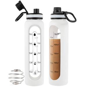 lot 11469 image: RhythmFit Glass Shaker Bottle 34oz1L White Glass Protein Shaker Bottle With Shaker Ball Large Shaker Bottles for Protein Mixes Portable Powder Mixer Blender Water Bottle for Gym Workout Sports