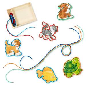 lot 12000 image: Melissa & Doug Lace and Trace Activity Set Pets - 5 Wooden Panels and 5 Matching Laces - Lacing Toys For Toddlers, Fine Motor Skills Threading Cards For Preschoolers And Kids Ages 3