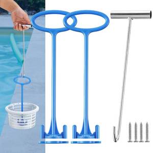 lot 12001 image: Dreyoo 2 Pieces Skimmer Basket Handle, Pool Skimmer Basket Hook, Universal Pool Skimmer Basket with Handle Fit All Skimmer Basket for Debris Removal, Keep Hands Clean and Safe