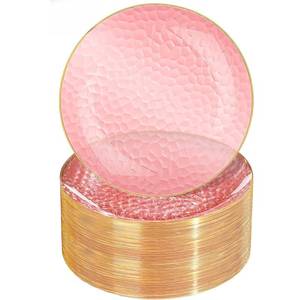 lot 12017 image: Rubtlamp 60 Pcs Pink Gold Plastic Plates, Gold Hammered Disposable Salad Plates, 7 Inch Disposable Dessert Platos, Plastic Dessert Appetizer Platos Perfect for Mothers Day