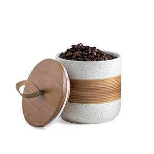 lot 12019 image: Miamolo Ceramic Jar with Lid, Coffee Container Kitchen Food Storage Jars for Spice Sugar Tea Bag, Stackable Decorative Jars for Countertop, White & 18oz