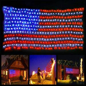 lot 12020 image: YULIANG LED American Flag Lights,6.5ft3.2ft Waterproof Led Flag Net Light Outdoor for 4th of July Decorations,Independence Day,Memorial Day, Festival, Garden,Outdoor Christmas Decoration