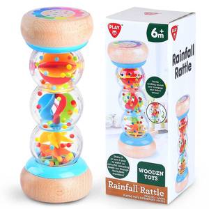 lot 12026 image: PLAY Rainmaker - 7 inch Wooden Rainbow Rain Stick Montessori Toys for Babies 6-12 Months, Baby Rattle Shaker Sensory Developmental Toy, Raindrops Musical Instrument