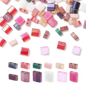 lot 12046 image: PH PandaHall 12 Colors 2-Hole Glass Seed Beads, 300pcs 2 Sizes Tila Beads Flat Rectangular Square Beads Japanese Glass Beads Spacer Beads for Jewelry Bracelet Earring Making
