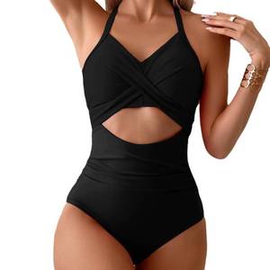 lot 12053 image: Harssidanzar Womens Sexy One Piece Swimsuits Hollow Out Summer Swimsuits High Waisted Bathing Suit KL407,Black,Size L