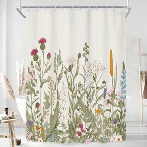 lot 12076 image: Riyidecor Extra Long Shower Curtain for Bathroom Decor 72Wx96H Wildflower Botanical Floral Rustic Plant Herbs Farmhouse Sage Green Leaves Art Printed Fabric Polyester Waterproof 12 Pack Plastic Hooks