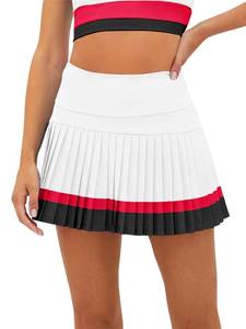 lot 12086 image: Fisoew Womens High Waisted Tennis Skirts Color Block Pleated Athletic Golf Skorts with Built in Shorts White