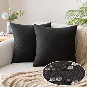 lot 12088 image: MIULEE Pack of 2 Outdoor Throw Pillow Covers Waterproof Decorative Linen Farmhouse Soft Pillowcases Square Cushion Shams for Patio Balcony Couch Garden 16x16 Inch��Black