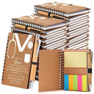 lot 12090 image: Jetec 12 Set Nurse Appreciation Gifts Bulk Nursing Student Graduation Thank You Gift Kraft Spiral Notebooks with Sticky Notes Bamboo Ballpoint Pen for Medical Assistant Healthcare Staff Doctor