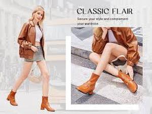 lot 18271 image: Junayuan Womens Square Toe Ankle Bo...Fall Booties Shoes, Brown, Size 6.5
