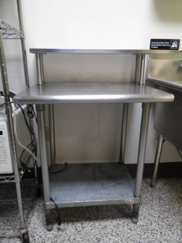 lot 6328 image: Stainless Prep Table With Top and Bottom Shelf