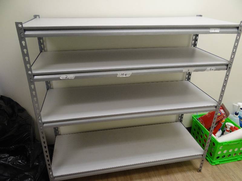 lot 6361 image: Grey and White Shelf with 4 Racks