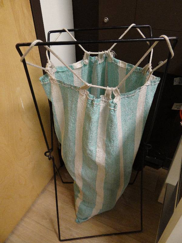 lot 6368 image: Laundry Sack With Kitchen Towels and Stand