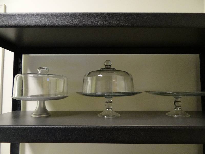 lot 6371 image: Lot of 3 Glass Dessert Display Platters, 2 With Lids
