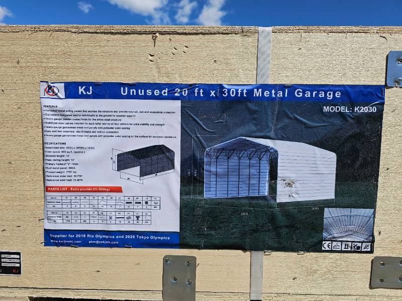 lot 7968 image: Unused&nbspKJ 20x30 Metal Garage Kit Model K2030 New in Box