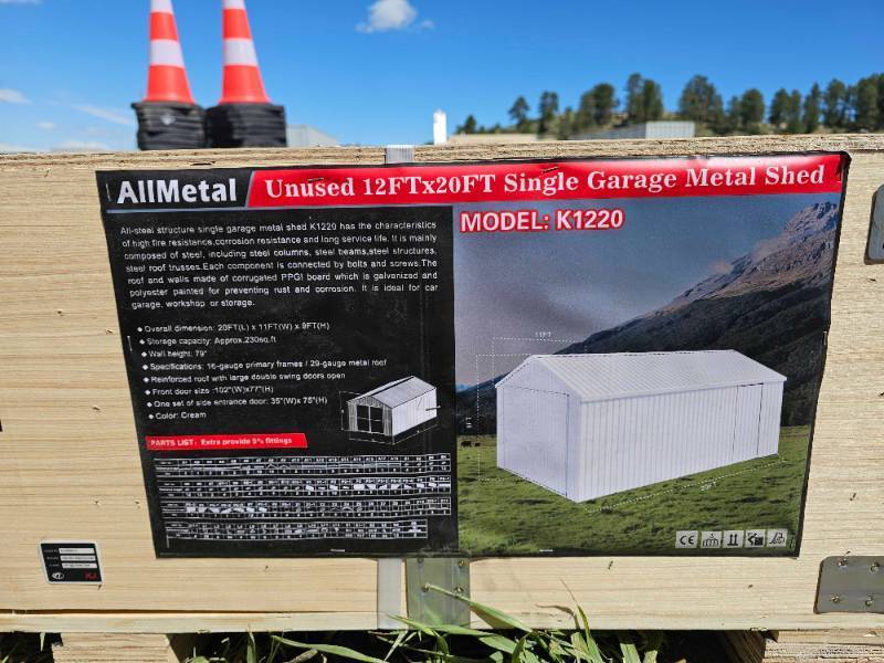 lot 7971 image: Unused&nbspAllMetal K1220 Single Garage Metal Shed 12x20FT Unused