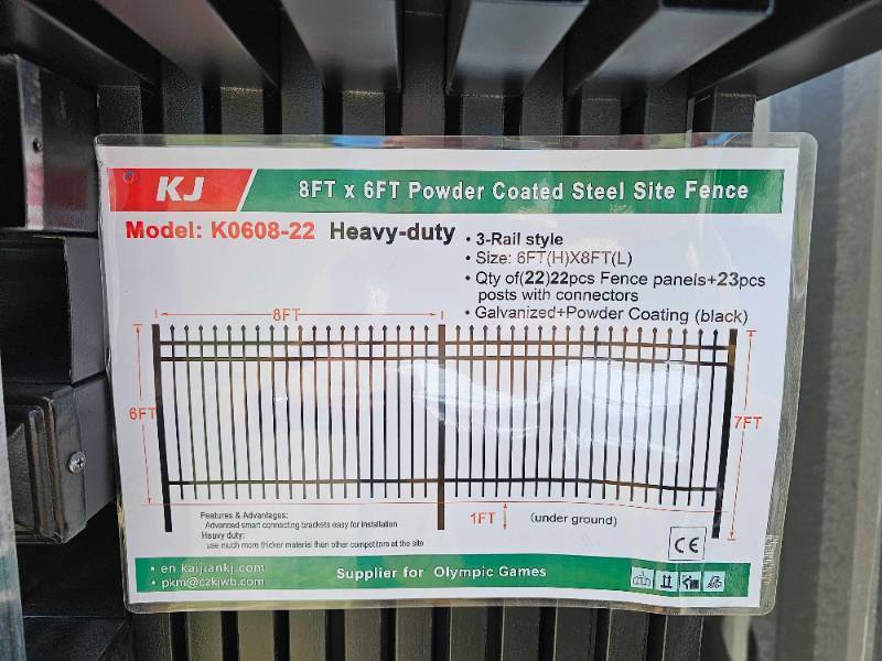 lot 7975 image: Unused&nbspKJ 8x6ft Heavy-Duty Powder Coated Steel Site Fence Panel Set K0608-22 22 Panels