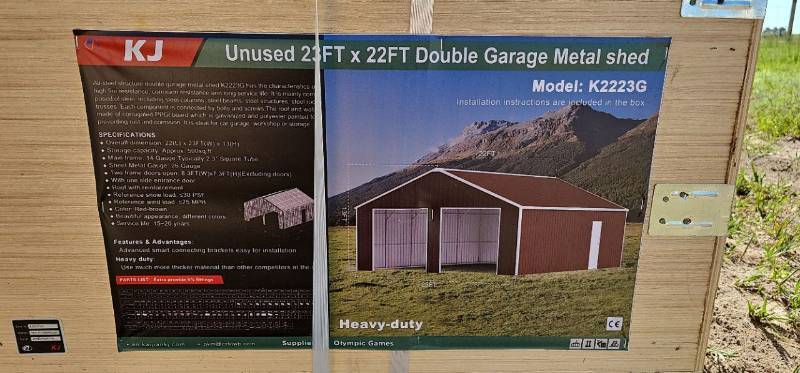 lot 7970 image: Unused&nbspKJ Model K3325 33x25ft Double Garage Steel Barn Shed