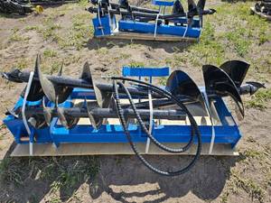 lot 7801 image: Unused Hydraulic Post Hole Auger Attachment with Multiple Bits