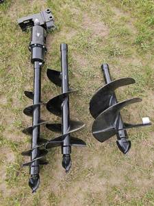 lot 7846 image: Unused&nbspHeavy Duty Skid Steer Auger Bits Set - 3 Sizes (8, 12, 16)