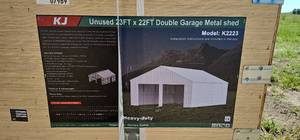 lot 7969 image: Unused&nbspKJ Model K2223 23FT x 22FT Double Garage Metal Shed - Unused