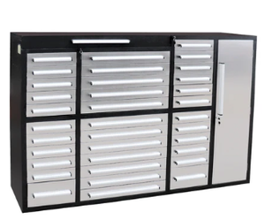 lot 4054 image: Industrial Multi-Drawer Storage Cabinet - Stainless Steel Tool Chest 7ft 35 Drawer