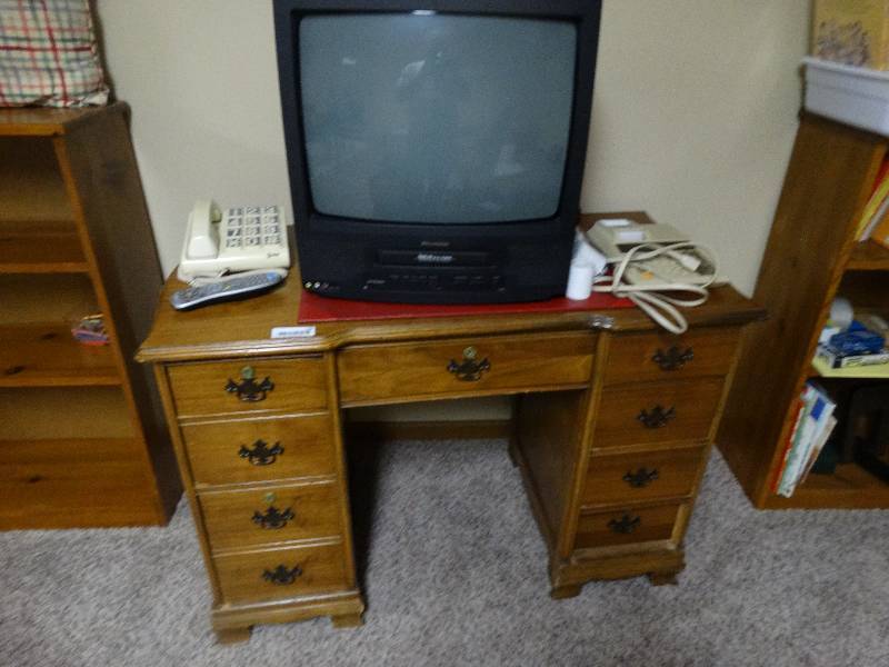 lot 348 image: Vintage wood desk w contents