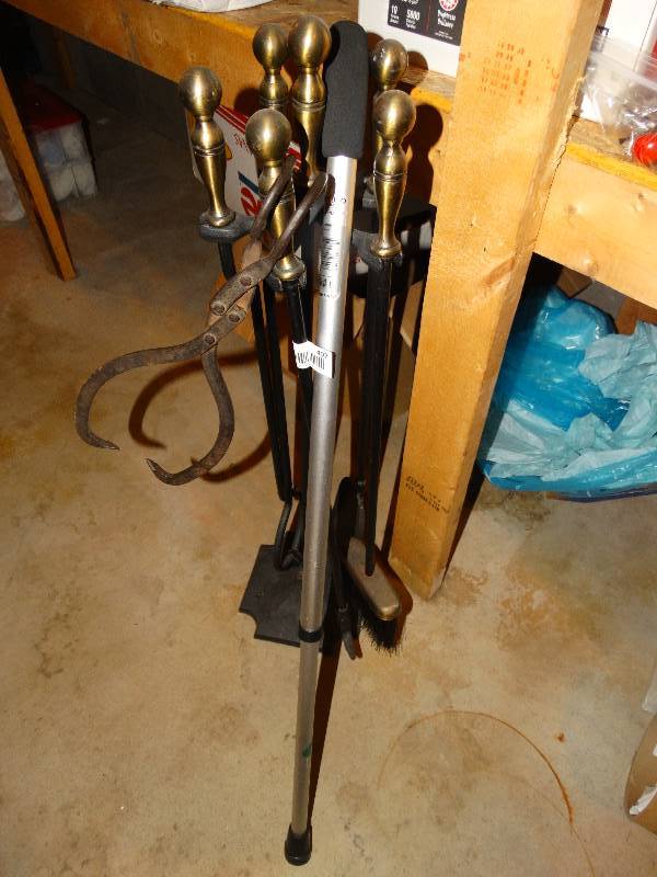 lot 407 image: Fireplace tools cane ice tongs