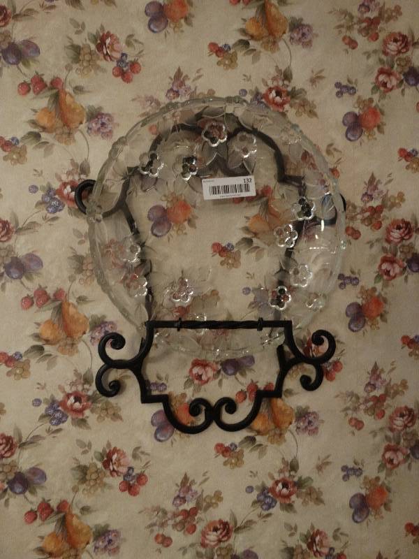 lot 132 image: Cut glass plate w metal plate rack