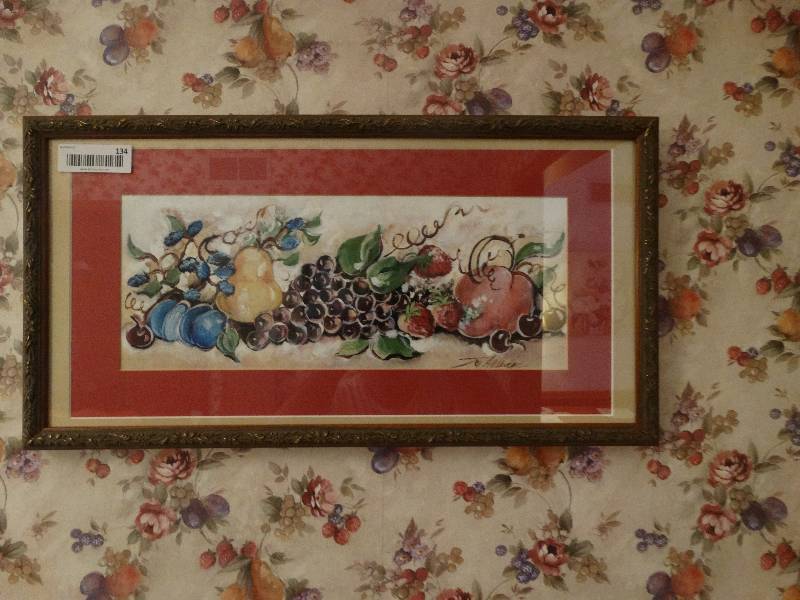 lot 134 image: Framed fruit print- signed