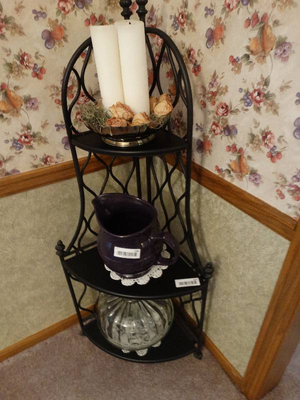 lot 136 image: Longaberger pottery pitcher cake server w lid candle holder w candles