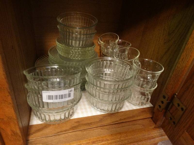 lot 145 image: Set of nice matching glass plates cups bowls