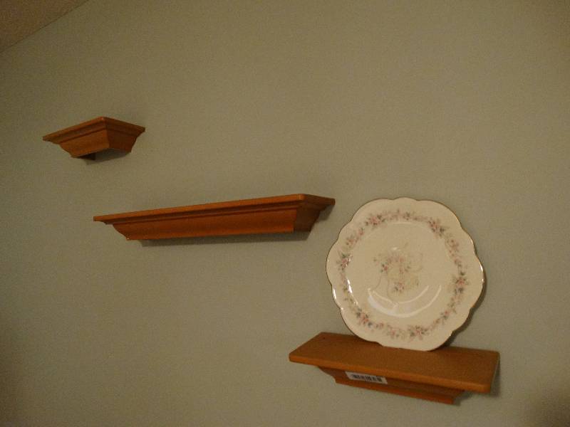 lot 248 image: 3 wood wall mount shelves & plate