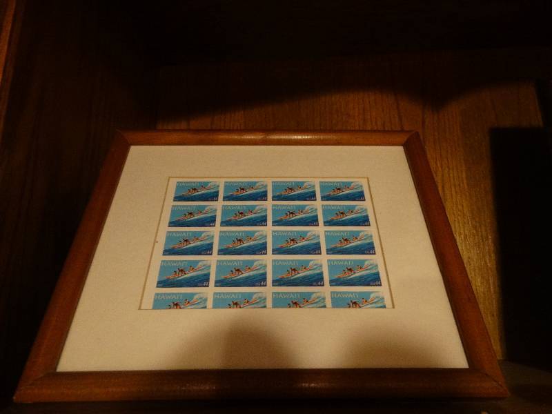 lot 318 image: Framed sheet of Hawaii stamps & Framed print